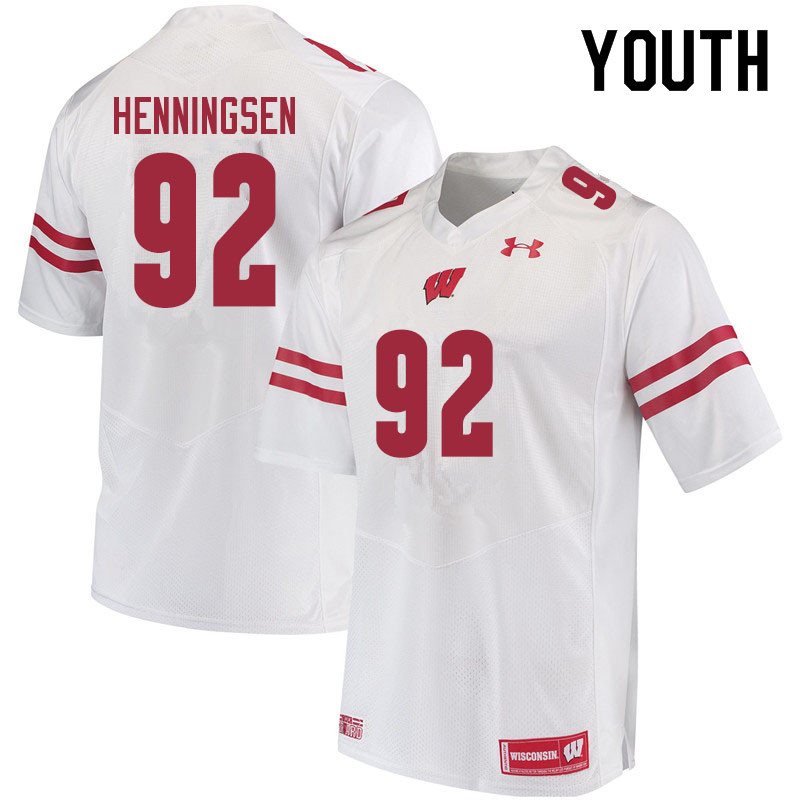 Youth #92 Matt Henningsen Wisconsin Badgers College Football Jerseys Sale-White - Click Image to Close